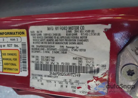 2020 Ford Fusion Se из США, поврежденный, VIN 3FA6P0HD5LR102949